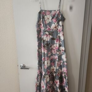 Express Floral Maxi Dress with Pink and White Blooms